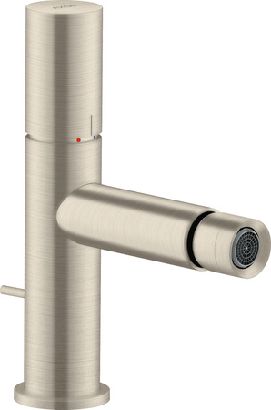 AX Uno Jednouchwytowa bateria bidetowa z uchwytem Zero i kompletem odpływowym z cięgłem, Nikiel Szczotkowany