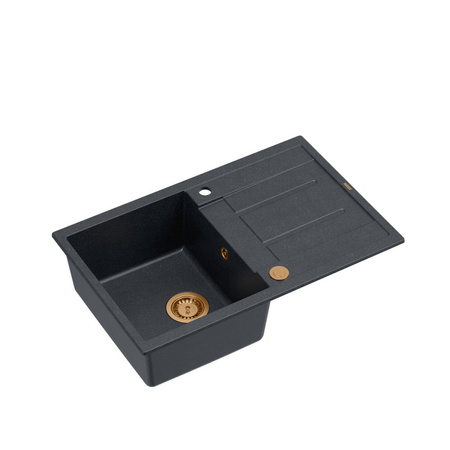 Zlewozmywak granitowy MORGAN 111 – jednokomorowy, wpuszczany, black diamond/elementy miedziane, Quadron