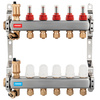 Rozdzielacz 7-drogowy z zaworami termostatycznymi, przepływomierzami i złączkami, stal nierdzewna