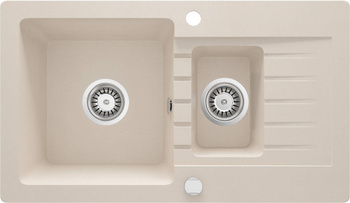 Zlewozmywak granitowy 1.5-komorowy z ociekaczem beż stal ZQZ 5513