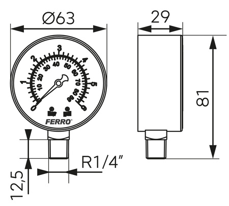 Manometr 63 mm 1-4" radialny 0-6 bar