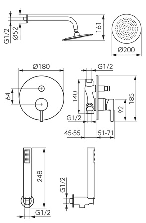 CIRICULUS zestaw natryskowy z baterią natryskową podtynkową 2F, gun metal