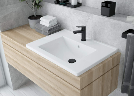 Umywalka ceramiczna wpuszczana z miejscem na baterię - 60 cm biały CDI 6U6M