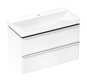 HG Xelu Q Zestaw umywalka wisząca z szafką z 2 szufladami 980/475, Biały Wysoki Połysk, Kolor uchwytów: Chrom