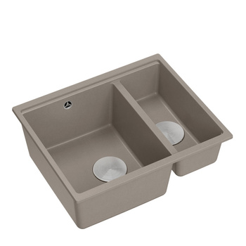 Zlewozmywak granitowy LOGAN 150 – półtorakomorowy, wpuszczany, soft taupe/elementy stalowe, Quadron