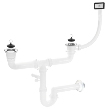 Syfon 2x2" z przelewem do zlewozmywaka 2-komorowego