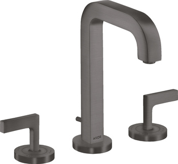 AX Citterio 3-otworowa bateria umywalkowa 170 z uchwytami jednoramiennymi, wylewką 140 mm, rozetami i kpl. odpływowym z cięgłem, Czarny Chrom Szczot.
