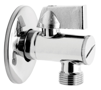 Zawór kulowy kątowy z aluminiowym uchwytem, z rozetą, z filtrem 1-2" x 3-4"