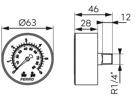 Manometr 63 mm 1-4" aksjalny 0-6 bar