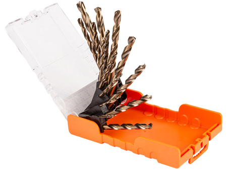 WIERTŁA DO METALU KOBALTOWE 1-10 MM 19 ELEM. PLASTIKOWE PUDEŁKO