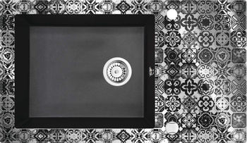Zlewozmywak szklano-granitowy 1-komorowy z ociekaczem Grafika, grafit metalik stal ZSC GP2C