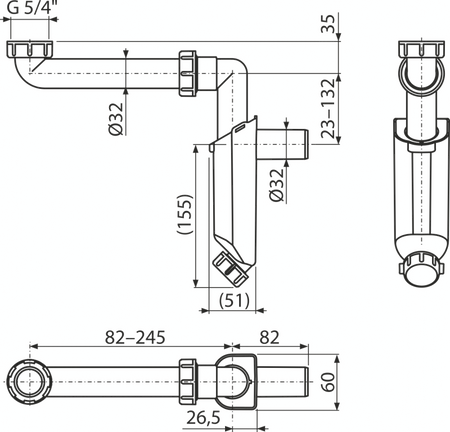 Półsyfon meblowy umywalkowy DN 32 z nakrętką 5/4"