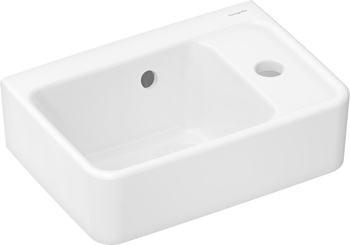 HG Xanuia Q Mała umywalka wisząca z półka po prawej stronie 360/250 z otworem na baterię, z przelewem, Biały