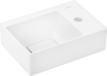 HG Xevolos E Mała umywalka wisząca 360/250 z otworem na baterię po prawej stronie, bez przelewu, SmartClean, Biały