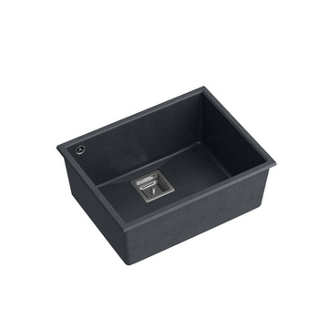 Zlewozmywak granitowy DAVID 50 – jednokomorowy, podwieszany, black diamond/elementy stalowe, Quadron