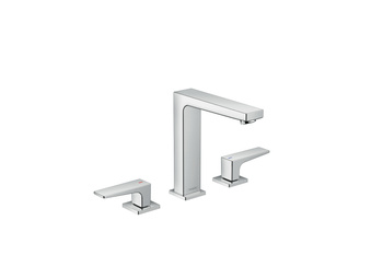HG Metropol 3-otworowa bateria umywalkowa 160 z uchwytami jednoramiennymi i kompletem odpływowym Push-Open, Chrom