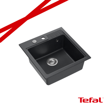 PETER 110 GraniteQ zlewozmywak granitowy black dotted (czarny) 1-komorowy z/o (50x52x20) z syfonem i zaślepką + PATELNIE TEFAL NALESNIKI