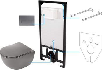 Zestaw WC podtynkowy 6 w 1 antracyt, titanium titanium CDETDZPW