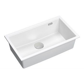 Zlewozmywak granitowy LOGAN 110 – jednokomorowy, wpuszczany, snow white/elementy stalowe, Quadron