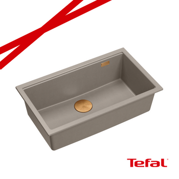 LOGAN 110 GraniteQ zlewozmywak soft taupe 76x45x23,5 cm 1-komorowy podwieszany z syfonem manualnym miedziany + PATELNIA TEFAL WOK