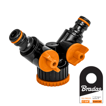 BLACK LINE Trójnik z dwoma zaworami GW 1" / 3/4" z etykietą