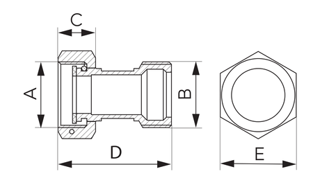 Półsrubunek prosty z uszczelnieniem płaskim, nakrętno-wkrętny 1/2"x1/2"