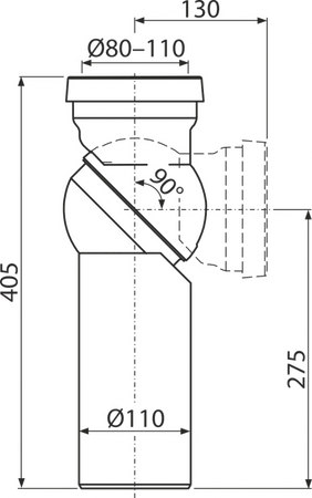 Przyłącze do stojącej miski WC, kolano regulowane 0–90°, DN 110, długość 275 mm, PP, białe