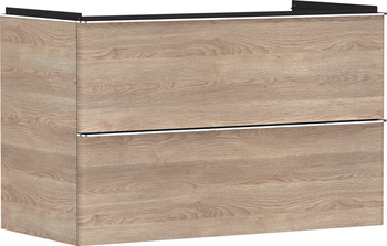 HG Xelu Q Szafka pod umywalkę wiszącą z 2 szufladami 980/475, Naturalny Dąb, Kolor uchwytów: Chrom
