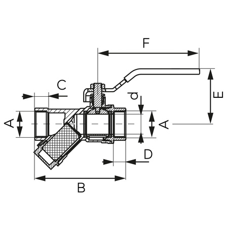 Zawór kulowy GW-GW z dźwignią, z filtrem, 1 1-4", F-Power