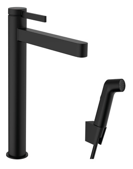 HG Finoris Jednouchwytowa bateria umywalkowa 260 z główką Bidette i wężem 160 cm, komplet odpływowy Push-Open, Czarny Matowy