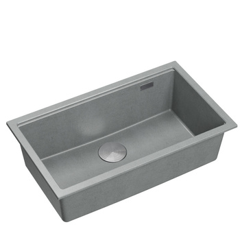 Zlewozmywak granitowy LOGAN 110 – jednokomorowy, wpuszczany, silver stone/elementy stalowe, Quadron