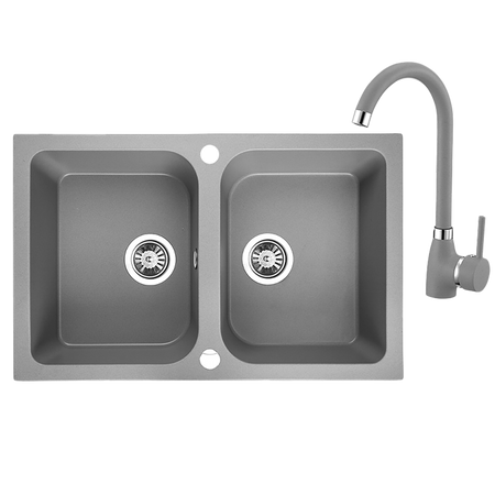 Celia - zlewozmywak 2-komorowy z baterią granitową z wylewką U