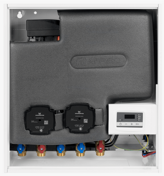 Zestaw separacyjny PrimoBox AHB 642 w szafce, 2 pompy Grundfos UPM3 Auto, zawór temperaturowy ATV 213 (45°C), zawór przełączający AZV 643