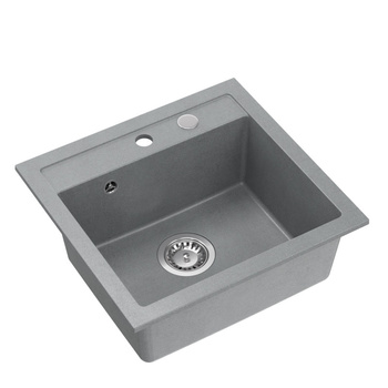 Zlewozmywak granitowy JOHNNY 110 – jednokomorowy, wpuszczany, silver stone/elementy stalowe, Quadron