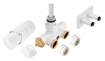 Dekoracyjny zestaw termostatyczny z nastawą wstępną, tuleją zanurzeniową i głowicą termostatyczną, biały