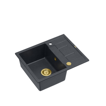 Zlewozmywak granitowy MORGAN 116 – jednokomorowy, wpuszczany, black diamond/elementy złote, Quadron