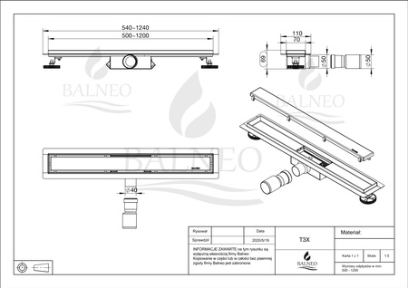 Duplex Next 2w1 Odpływ liniowy 110 cm dwustronny czarny