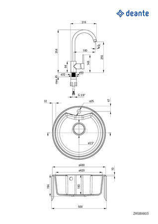 Zlewozmywak granitowy z baterią 1-komorowy obrotowa piasek piasek Solis ZRSB7803