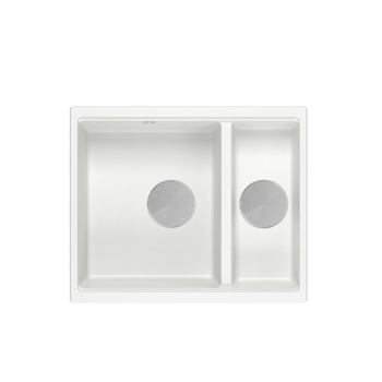 LOGAN 150 GraniteQ zlewozmywak snow white 56x46x22 cm 1,5-komorowy b/o podwieszany + syfon stal + PATELNIA INDUKCJA