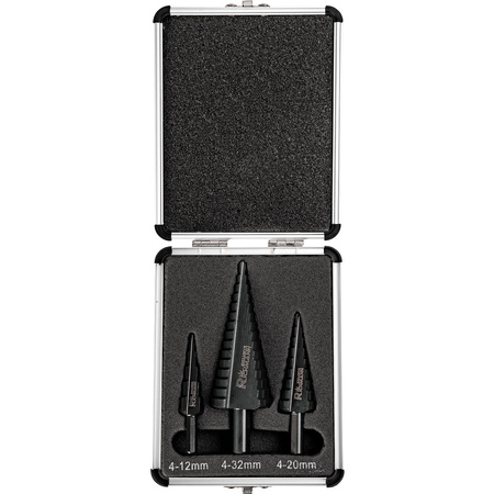 WIERTŁA STOPNIOWE DO METALU 4-32 MM 3 ELEM. ALU. PUDEŁKO