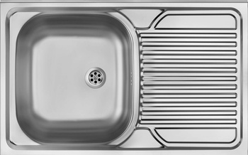 Zlewozmywak stalowy 1-komorowy z ociekaczem po prawej stronie - nakładany dekor stal ZM5 311P