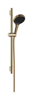 HG Rainfinity Zestaw prysznicowy 130 3jet z drążkiem S Puro 65 cm PushSlider i tekstylnym wężem Designflex 160 cm, Złoty Optyczny Polerowany