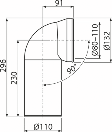Przyłącze do stojącej miski WC, kolano 90°, DN 110, długość 230 mm, PP, białe