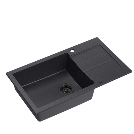 Zlewozmywak granitowy CHRISTIAN 136 XL – jednokomorowy, wpuszczany, black dotted/elementy czarne, Quadron