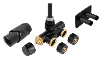 Dekoracyjny zestaw termostatyczny z nastawą wstępną, tuleją zanurzeniową i głowicą termostatyczną, czarny