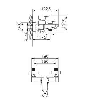 NOSTRIS bateria wannowa, bez zestawu, chrom