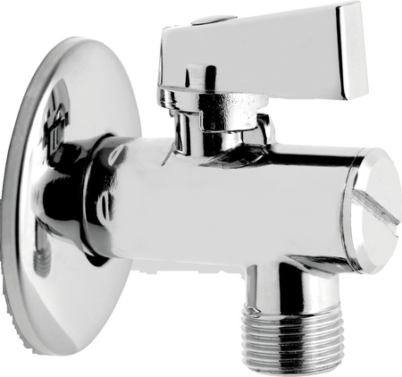 Zawór kulowy kątowy z metalowym uchwytem, z rozetą, z filtrem 1-2" x 1-2"