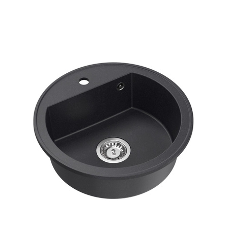 Zlewozmywak granitowy JOHNNY 210 – jednokomorowy, wpuszczany, black dotted/elementy stalowe, Quadron
