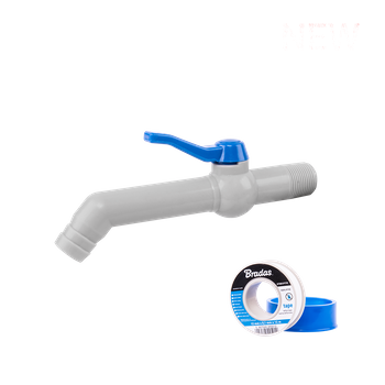 Zestaw - Kran PP 45° 3/4'' na wąż 25mm, dł. 19cm, z taśmą PTFE