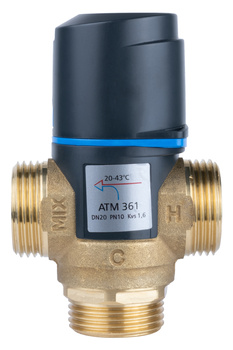 Termostatyczny zawór mieszający ATM 361, DN20, G1", 20÷43°C, Kvs 1,6 m3/h